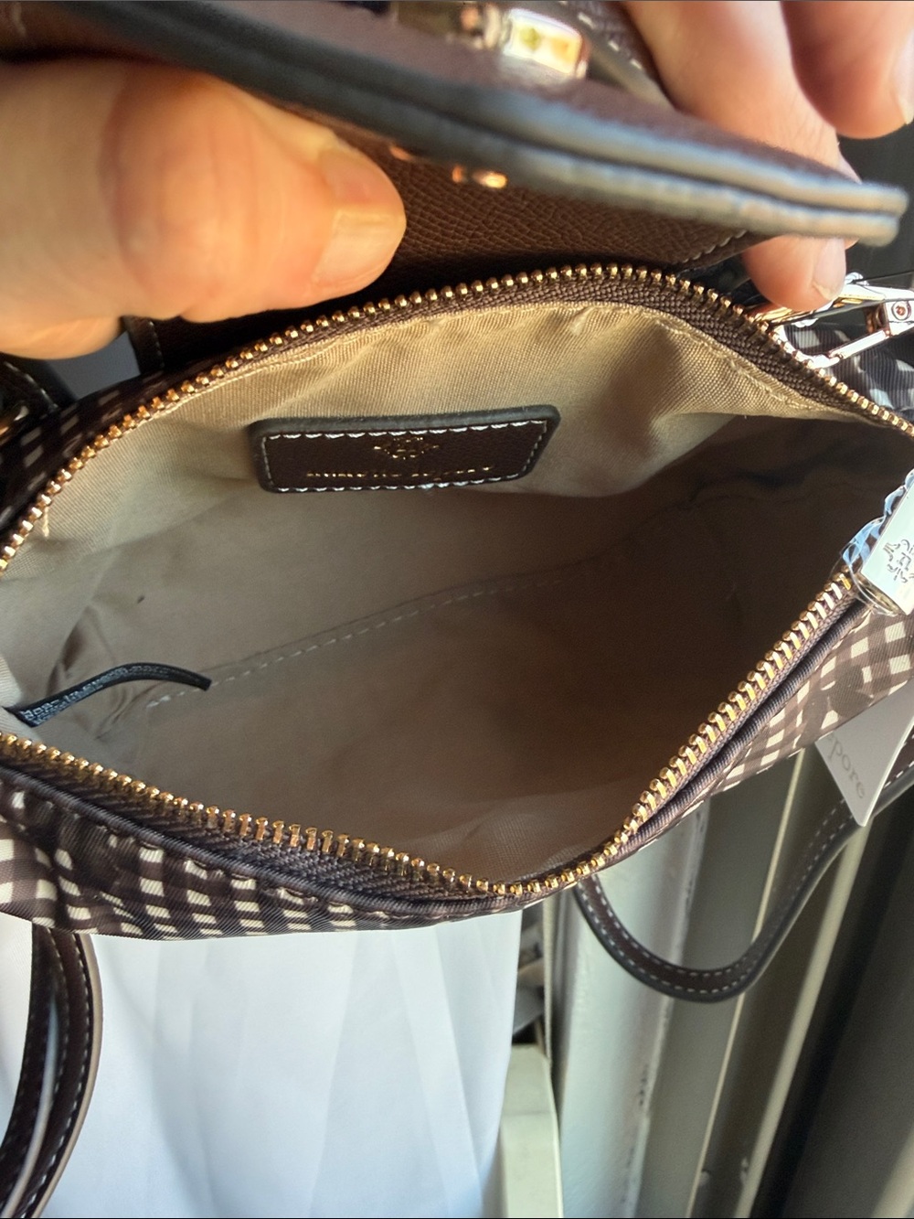 Nanette Lapore Brown Gingham Crossbody Handbag with Top Handle - Picture 3 of 3